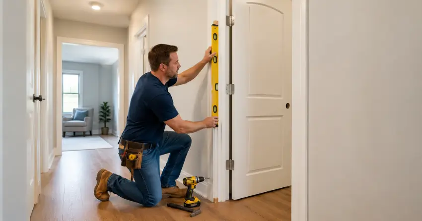technician installing a pre-hung interior door in a home hallway Bloomington, Whitchurch-Stouffville
