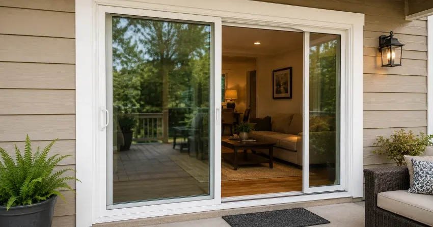 Patio Door Installation technician setting a new frame in Whitchurch-Stouffville